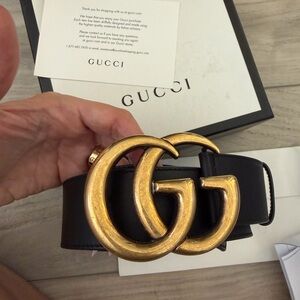 Like New Gucci Black Leather Belt with Gold Double G Buckle 400953 Size 75 (26)